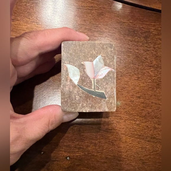 None Accessories Vintage Trinket Box Inlay Soapstone Bedside